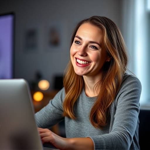 Mujer sonriendo mientras enseña durante un curso online.